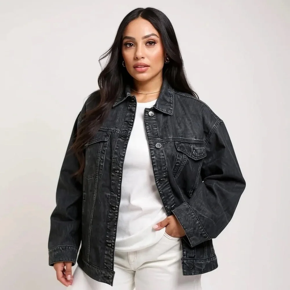 ASOS | Mauritius EUC Oversized Black Acid Wash Denim Jacket (Size US 4-6) - Picture 3 of 13